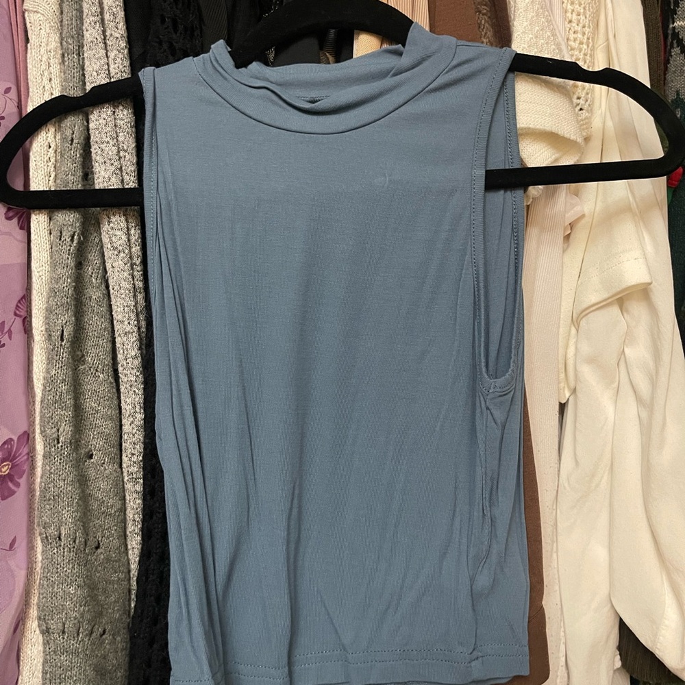 Blue Sleeveless Muscle Tee Top